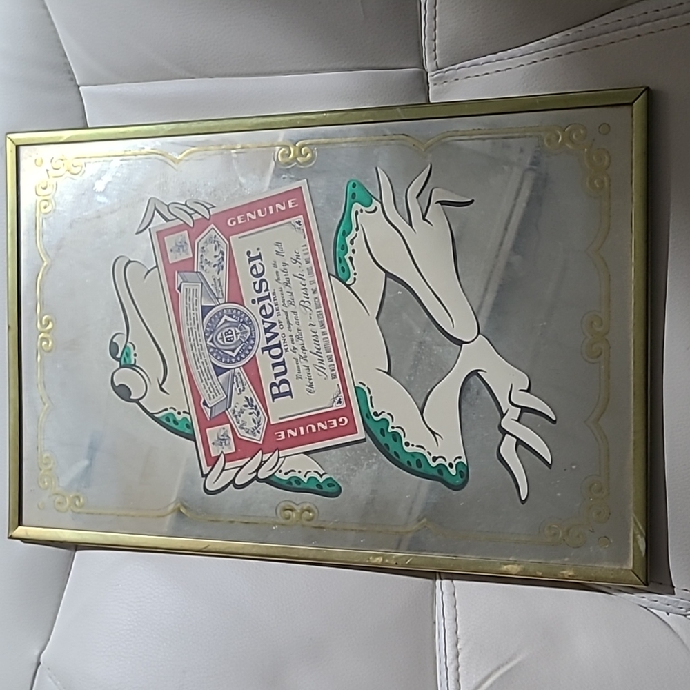 Vintage Framed "Budweiser Frog" Mirror